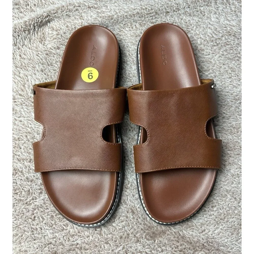 Aldo Mondi Men’s Slide Sandals. PU Leather. Brown. Sz: 9 US. NWOB